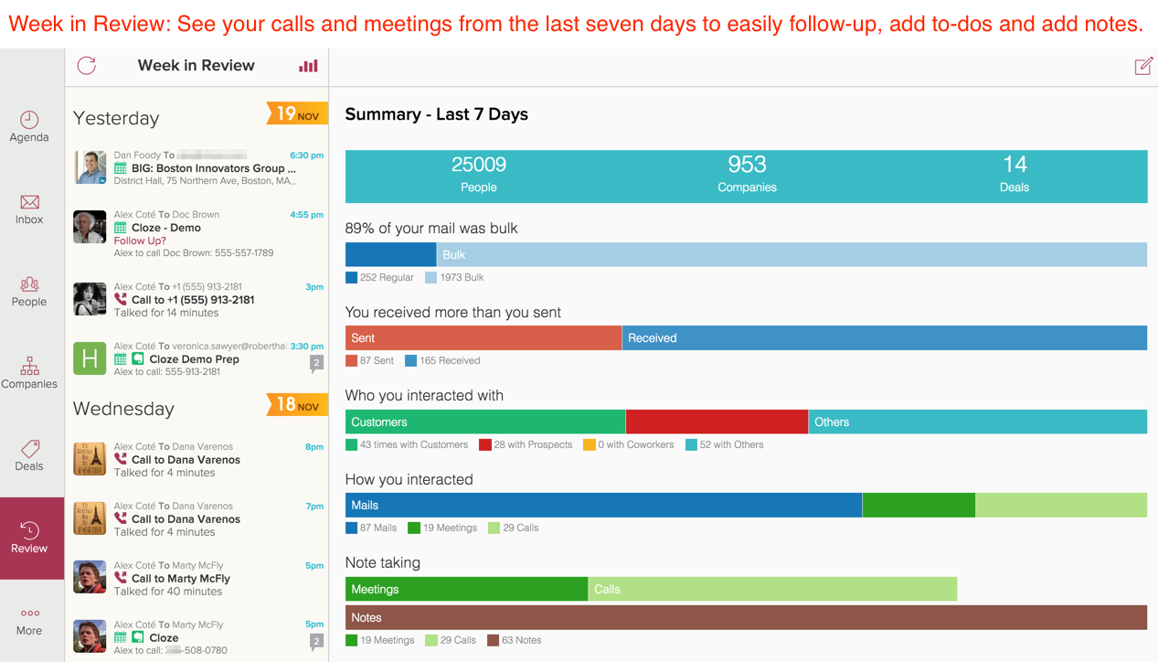 New Week in Review, Redesigned Agenda and Contact Profile (November 2015)