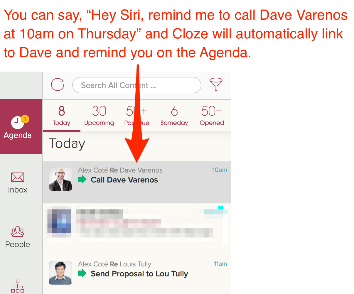 Talk to Cloze with Siri, iCloud Reminders and Smart Agenda Linking