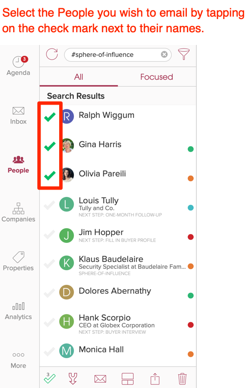 Select the contacts you wish to email by tapping on the checkmark next to each of their names.