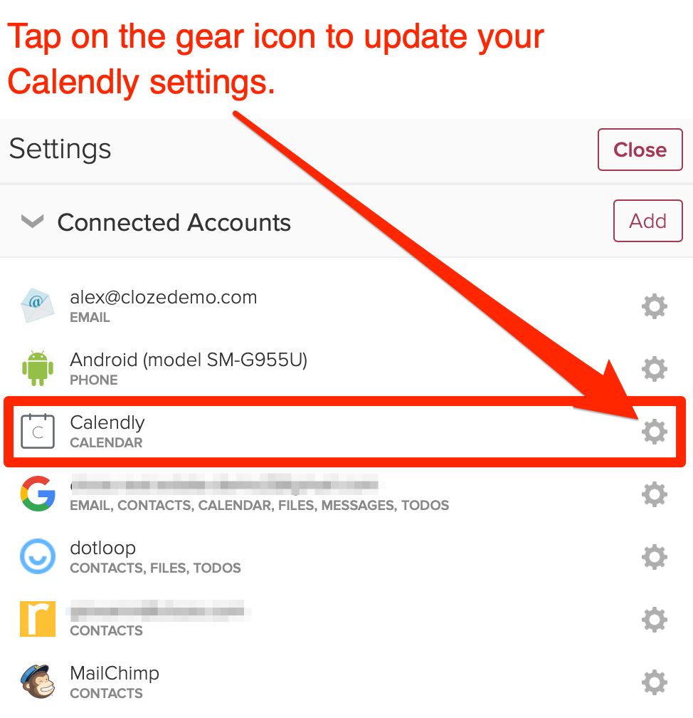 Tap on the gear icon next to calendly.