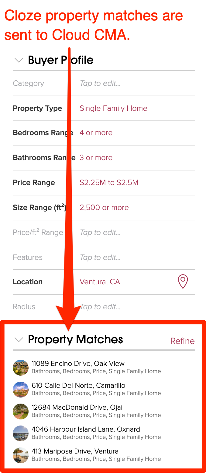 Property matches are sent to Cloud CMA.