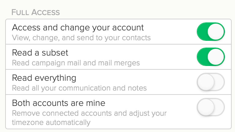 Cloze delegation settings - full access.