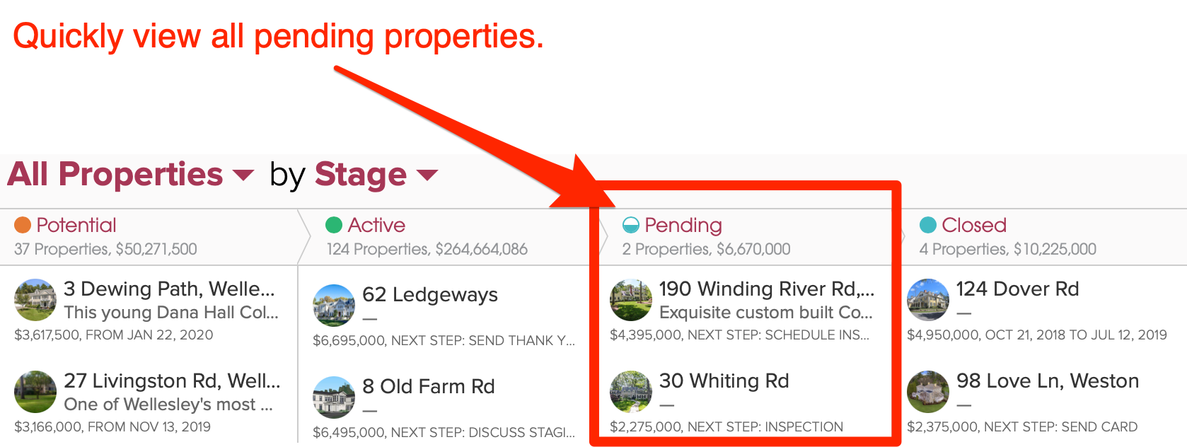 Cloze kanban view: Pending stage