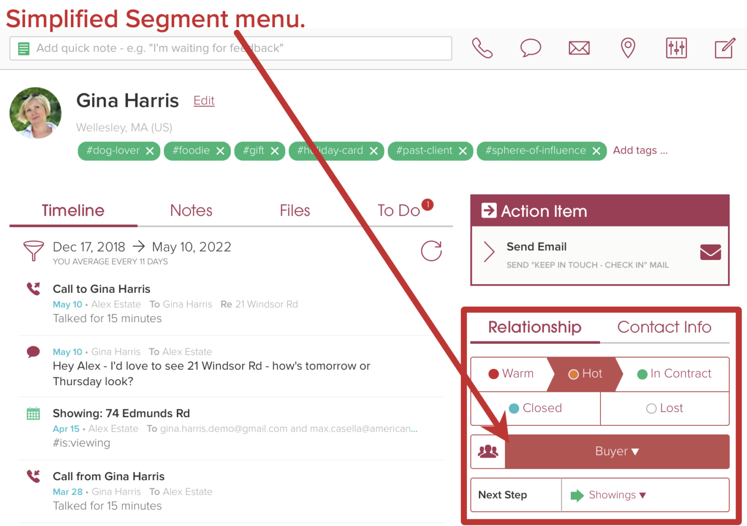 Cloze - Simplified Segment menu in the Relationship section