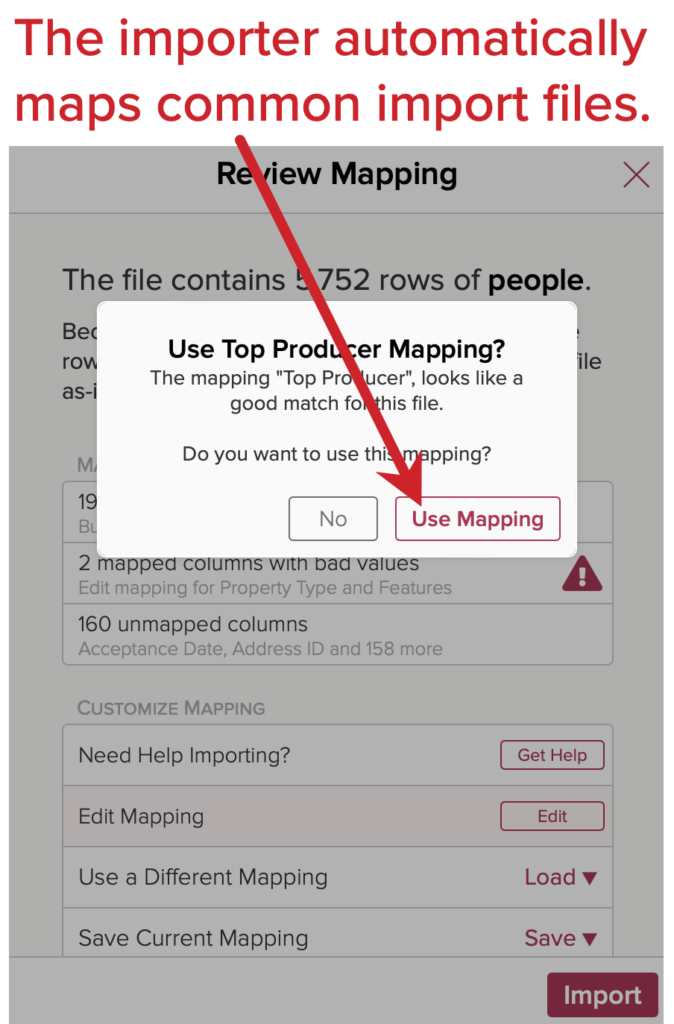 Cloze - user pre-built import mapping. 