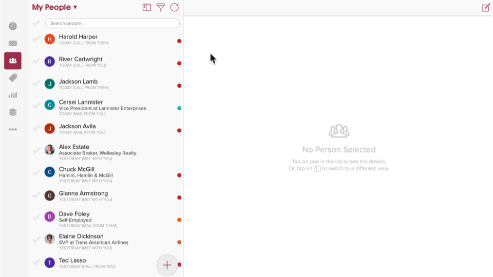 Cloze CRM switching between views.