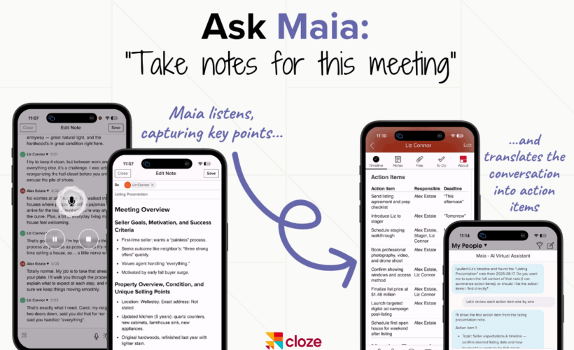 Cloze AI Virtual Assistant Maia takes notes and captures action items by listening in on meetings