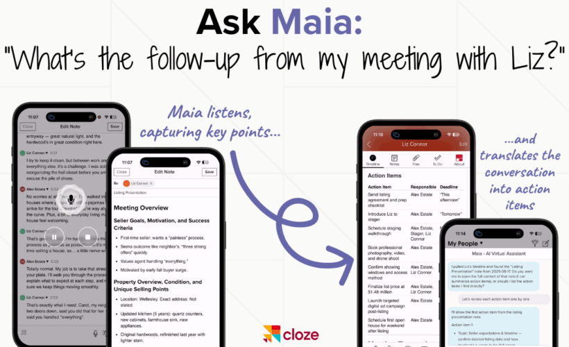 Cloze AI Virtual Assistant Maia takes notes and captures action items by listening in on meetings